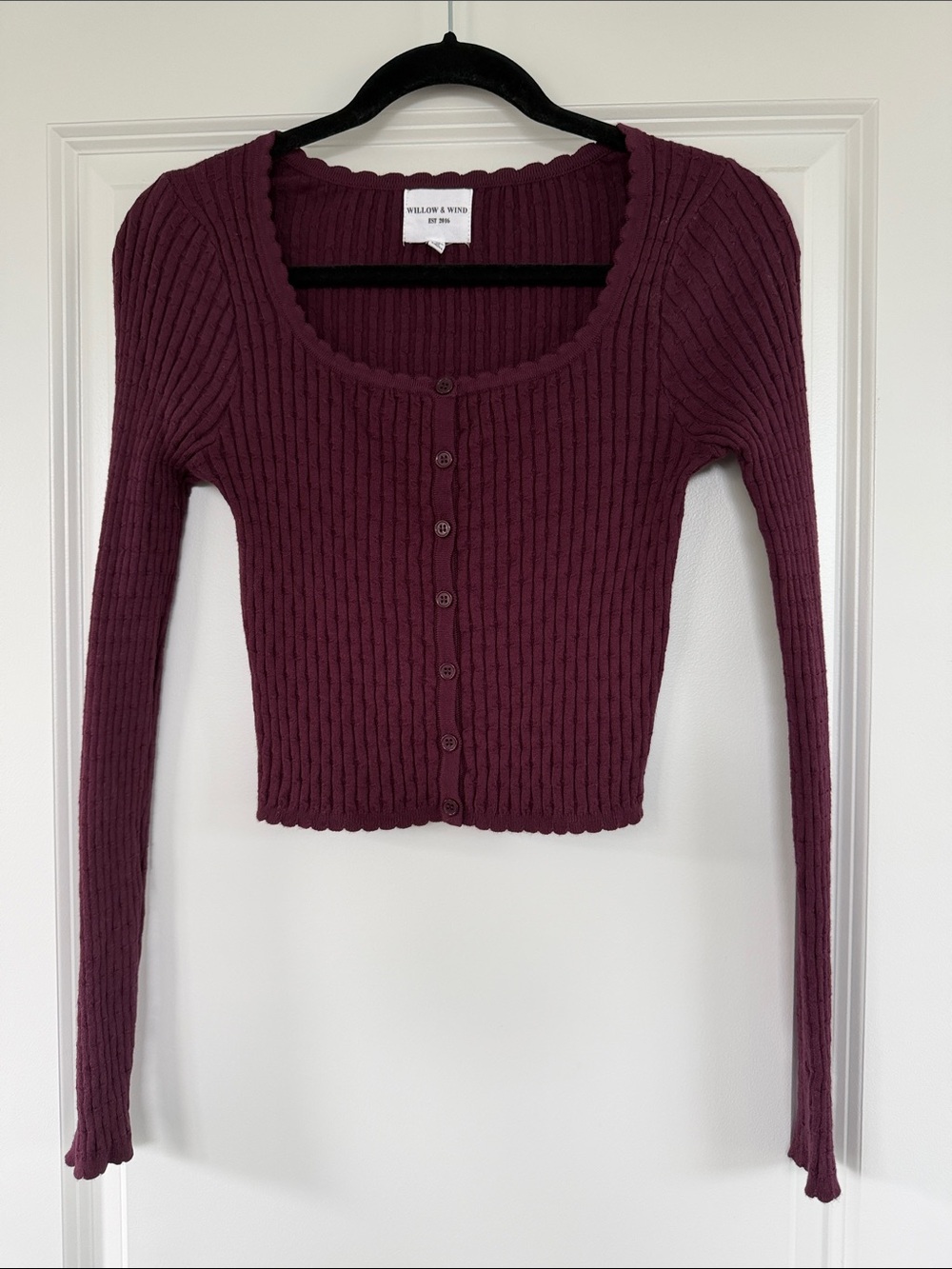 Willow & Wind Women's Long Sleeve Ribbed Button Cardigan - Plum